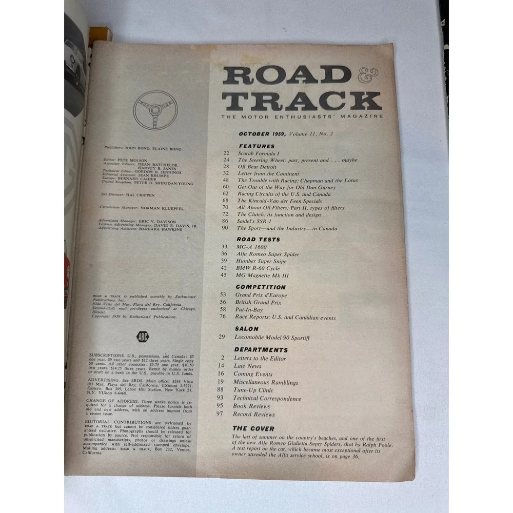 Vintage Road & Track Magazine Lot 1959-1960 Alfa Romeo Jaguar Lotus 4 Issues